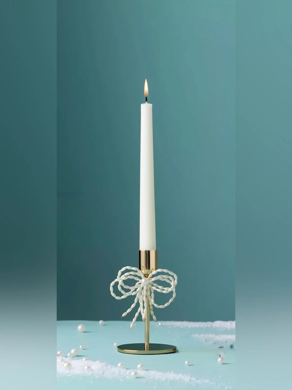 NEW Anthropologie Gold & Pearl Bow Candle Holder